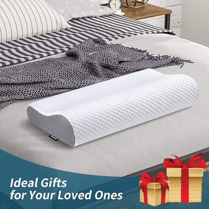 Подушка для шиї з Memory Foam для зняття болю, ортопедична подушка для сну, для сну на боці, спині, животі, біла & сіра