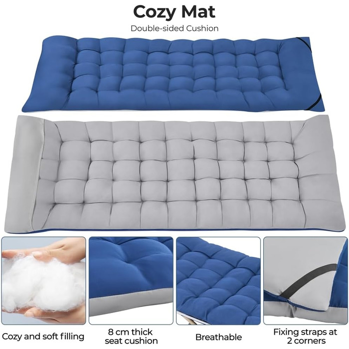 Розкладне кемпінгове ліжко Yaheetech з матрацом та сумкою для перенесення, гостьове ліжко для відпочинку та саду, 191 x 67 см, витримує до 150 кг (Блакитний/Сірий)