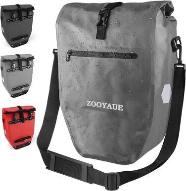 Велосипедна сумка ZOOYAUE для багажника 28 л, водонепроникна сумка для багажу з ручкою для перенесення та плечовим ременем, велосипедна сумка через плече зі світловідбивачами, велосипедні сумки задні (сірі)