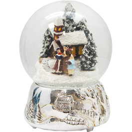 Різдвяна куля Snow Globe з музичною шкатулкою, срібна основа, 140 мм, Різдвяна мелодія