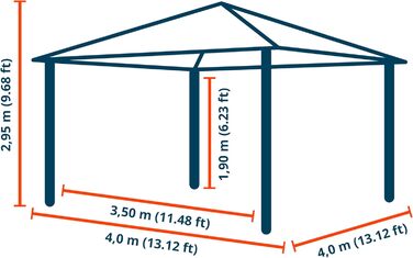 Павільйон садовий TOOLPORT Deluxe з полікарбонатом, 4x4 м, сірий