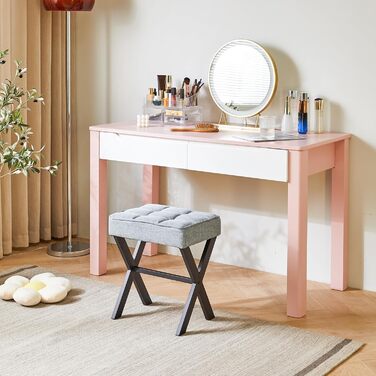 Пуф-табуретка IBUYKE з X-подібними ніжками та підставкою для ніг, тканина льон, сірий блакитний колір, для спальні, вітальні, як приліжкові столики