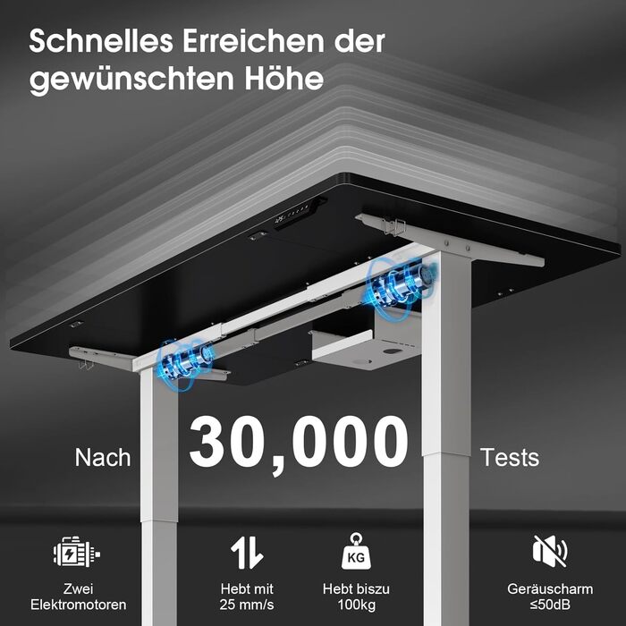 Електричний столик для роботи JUMMICO, 180x80 см, з регулюванням висоти, dualmotor, 100 кг, з кабелеуправлінням, 3 пам'яті висоти, USB-C, для home office (чорний+білий)