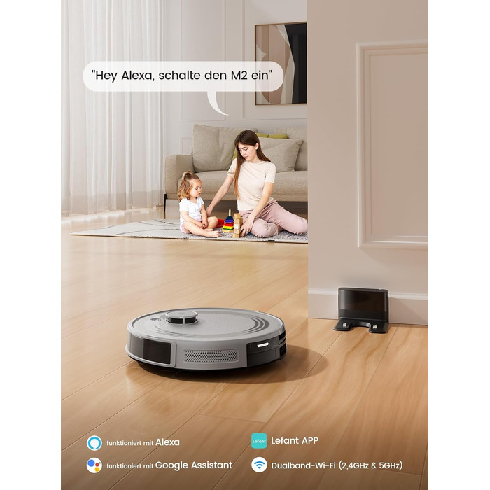 Робот-пилосос LEFANT M2 з функцією миття, 6000Pa, LiDAR-навігація, зони заборони, керування через APP/Alexa, для шерсті тварин, килимів та твердих підлог