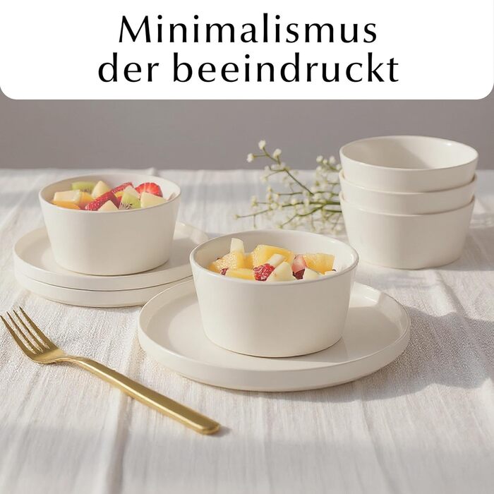 Набір посуду Miamio для 8 осіб (24 предмети) з кераміки. Сучасний та елегантний сервіз. Підходить для миття в посудомийній машині та використання в мікрохвильовій печі. Колекція Luxe (білий).