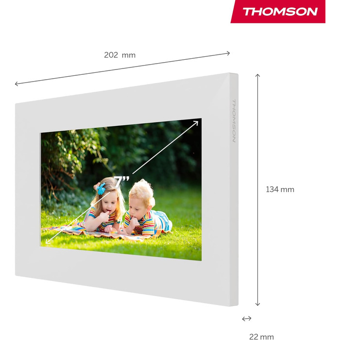Рамка для фото Thomson Fotorahmen – 7 дюймів, IPS Full HD, сенсорний екран, 32 GB, автоматичне обертання, Wi-Fi, iOS, Android, білий
