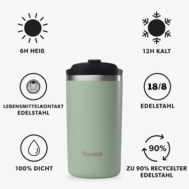 Термокружка QWETCH 350 мл з нержавіючої сталі - для кави та чаю, 6 год гаряча, 12 год холодна, BPA-free, без витоку, багаторазова, для подорожей