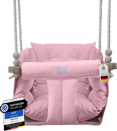 Дитяча гойдалка для дому та саду з бука, рожева. Максимальне навантаження 25 кг. Комплект кріплення