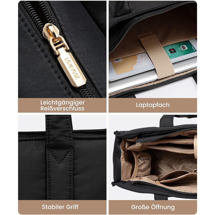 Сумка для ноутбука LOVEVOOK для жінок, велика, шопер, сумка-пуфер, робоча/офісна сумка, тоут, жіночі сумки, сумка для навчання, шкільна сумка, сумка через плече для університету, бізнесу, школи, сіро-зелений колір (17 дюймів, чорний)