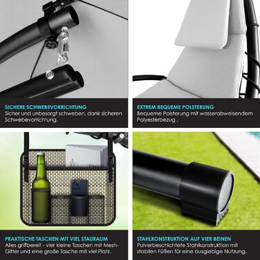 Кесер® Плаваюча лежанка з парасолькою, гамак-лежанка, сонячна лежанка H200, L194, B100 см, лежанка для відпочинку, гамак-шезлонг, до 120 кг, з подушкою для шиї, сумка в комплекті (Сірий)