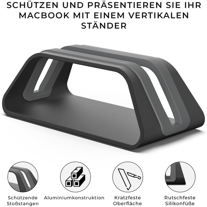 Вертикальна підставка для ноутбука Humancentric: сумісна з MacBook Pro та MacBook Air, чорний колір