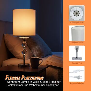 Лампа для столу Relaxdays з кришталевою основою та тканинним абажуром