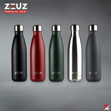 Пляшка-термос і пляшка для води ZEUZ Premium з нержавіючої сталі - Пляшка для води з соломинкою - Без бісфенолу А - 500 мл - Матовий чорний