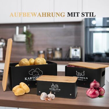 Набір контейнерів для картоплі, цибулі та часнику, 3 шт. з бамбуковим кришками, бежевий (Moz-O-PBDE02-BK)