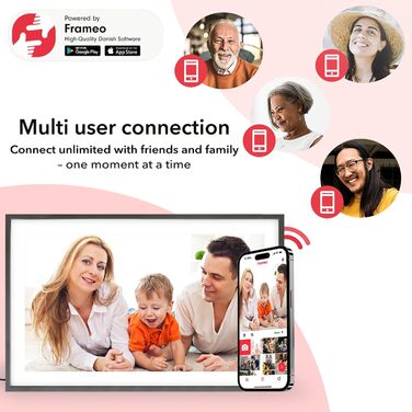 Цифровий фоторамка Frameo 15.6 дюймів, 32 ГБ, FHD 1920x1080, сенсорний екран, Wi-Fi, чорно-білий