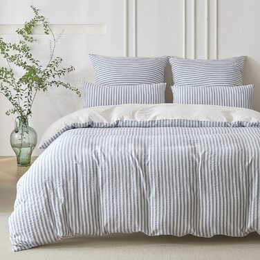 Набір постільної білизни SOULFUL 200x200, бавовна, смугастий дизайн, джинсовий колір, преміум-якість, сертифікат Öko-Tex 100, 3 шт. (200x200, 2x80x80)