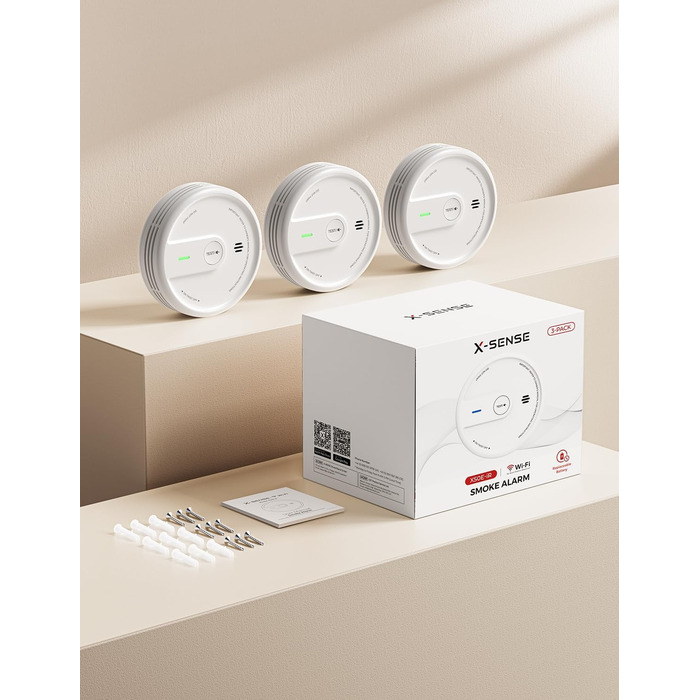 X-Sense Розумний димовий сповіщувач з Wi-Fi, EN 14604, нічний режим, 10 років служби, змінна батарея, керування через додаток, XS0E-iR, 1 шт., білий