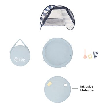 Дитячий намет Babymoov Strandmuschel 3-in-1 Aquani Marinière: матрац для плавання, басейн та ліжко для подорожей з UV-захистом SPF 50