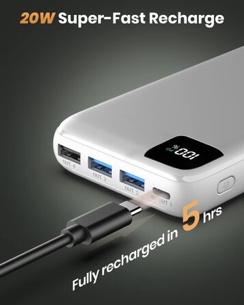 МАг, швидкий зарядний пристрій 22,5 Вт, USB C, LED-дисплей, для iPhone/планшета (білий), 27000