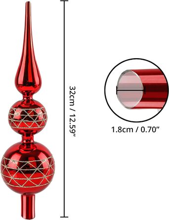 Насадка на ялинку - 32 см Блискуча скляна куля (червона)