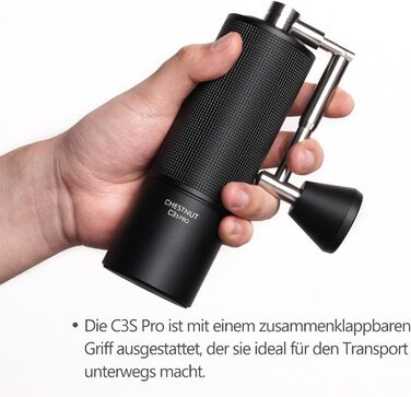 Кавомолка ручна TIMEMORE Chestnut C3S Pro: прецизійний помел, керамічний жорно, місткість 25г, чорний колір