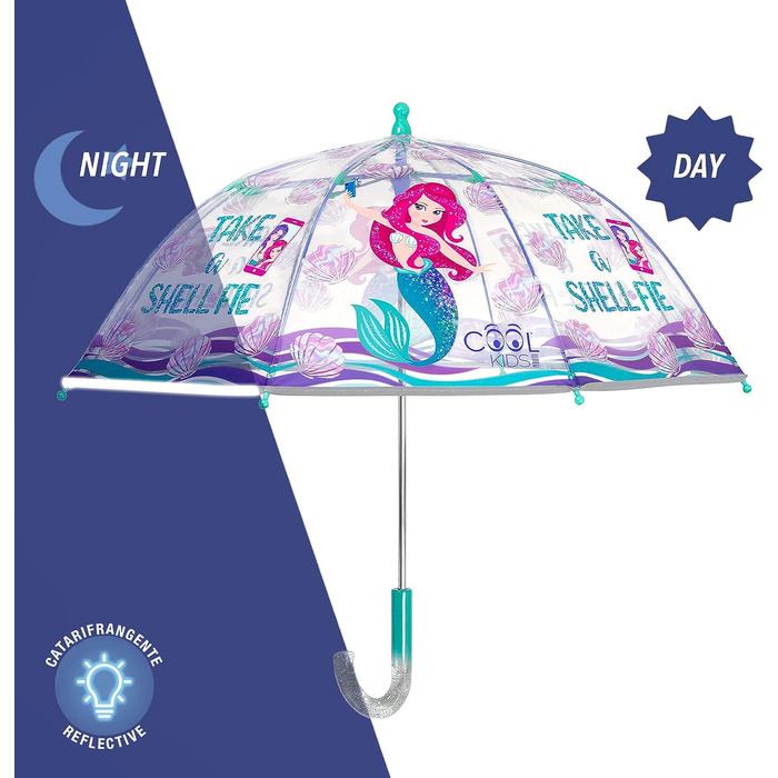 Парасолька PERLETTI Прозорий рожевий для дітей - Дитяча парасолька світловідбиваюча прозора для маленьких дівчаток 3/5 років - Безпечна дитяча парасолька Дитячий садок Малюк - Діаметр 64 см (карусель)
