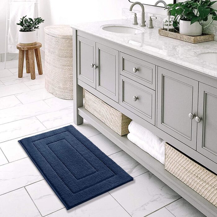 Килимок для ванної DEXI нековзний м'який килимок для ванної Водопоглинаючий килимок для ванної можна прати в пральній машині Килимки для ванної кімнати для душу, ванни і туалету - (50 x 80 см, темно-синій)