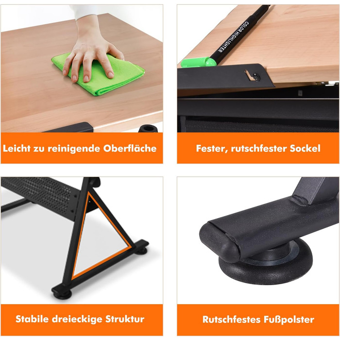 Стол для малювання RELAX4LIFE з регулюванням висоти та нахилу, з ящиками та пуфом, 110 x 69,2 x 73,5-98 см, професійний стіл для художника з двома столешницями, дерев'яний