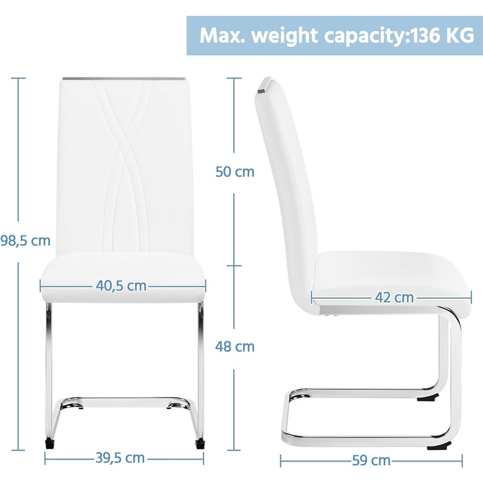 Поворотний стілець Yaheetech, металева основа, обідній стілець, м'який стілець (6, білий)