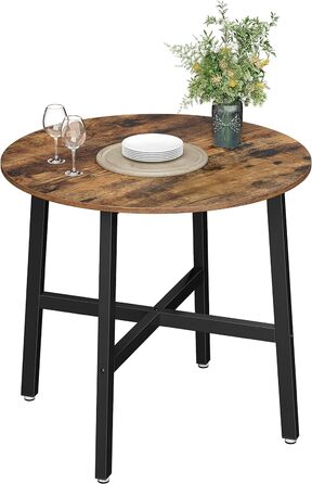 Обідній стіл, кухонний стіл, круглий, для вітальні, офісу, 80 х 75 см (діаметр х В), індустріальний стиль, сільський коричневий і чорний KDT080B01