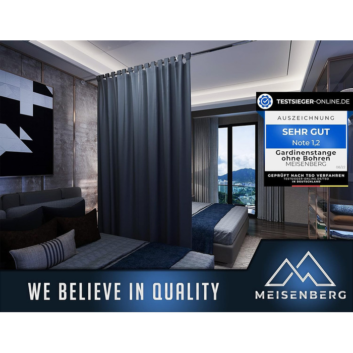 Штанга для душу без свердління 160-210 см, Ø 32 мм, з кріпленнями - штанга для завіси для вікон, перегородок та кухні (160-210 см, нержавіюча сталь срібна)