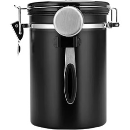 Stainless Steel Coffee Canister - Vacuum Sealed Coffee Container with Date Tracking, CO2 Valve & Scoop - 1.8L (Black)
