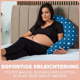 Підголівник для вагітних Stillkissen XXL 200x70см, подушка для годування та сну, балоньєра, з бавовняним чохлом, ергономічна, багатофункціональна, 100% бавовна, блакитний колір з білими зірками