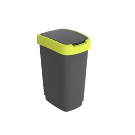 Поворотне відро Rotho об'ємом 25 л з пластиковою кришкою з відкидною кришкою для відділення сміття сміттєвий бак для утилізації відходів збирач відходів не містить бісфенолу А (чорний / лаймовий)