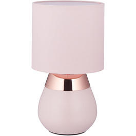 Приліжкова сенсорна лампа Relaxdays, настільна лампа для вітальні та спальні, тканинний абажур, E14, HxD 32x18 см, сенсорна лампа, рожева