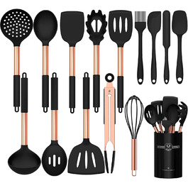 Набір кухонних аксесуарів Umite Chef 15 предметів, силікон, антипригарне покриття, червоно-золота ручка