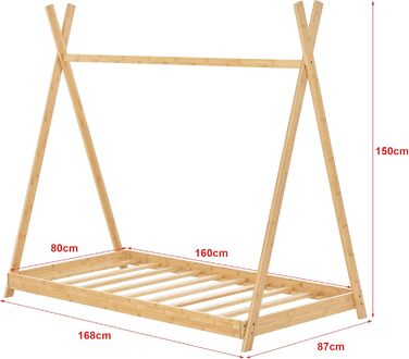 Дитяче ліжко Vimpeli 80x160 см Tipi з ламелями, бамбук, ігрове ліжко для дитячої кімнати