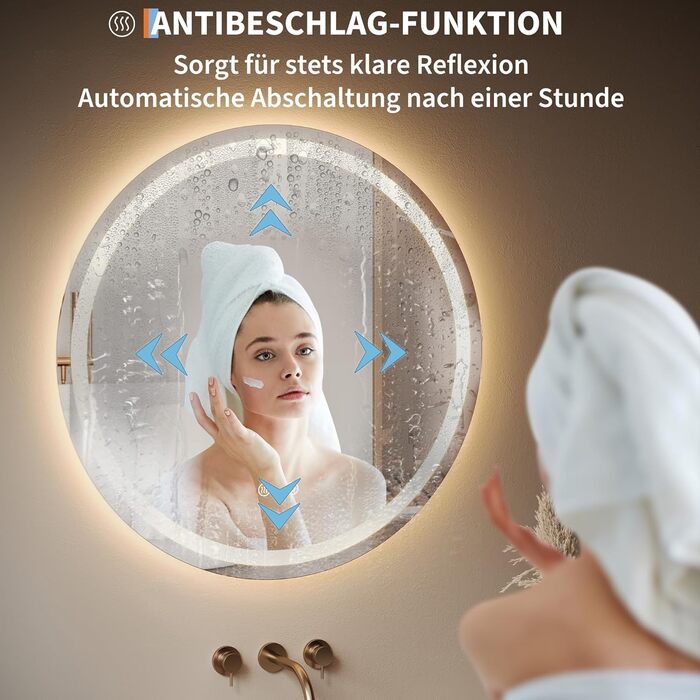 Дзеркало для ванної кімнати Porto Alegre з підсвічуванням, 60x80 см, антизапар, 3 кольори світла, регулювання яскравості, LED, сенсорне керування