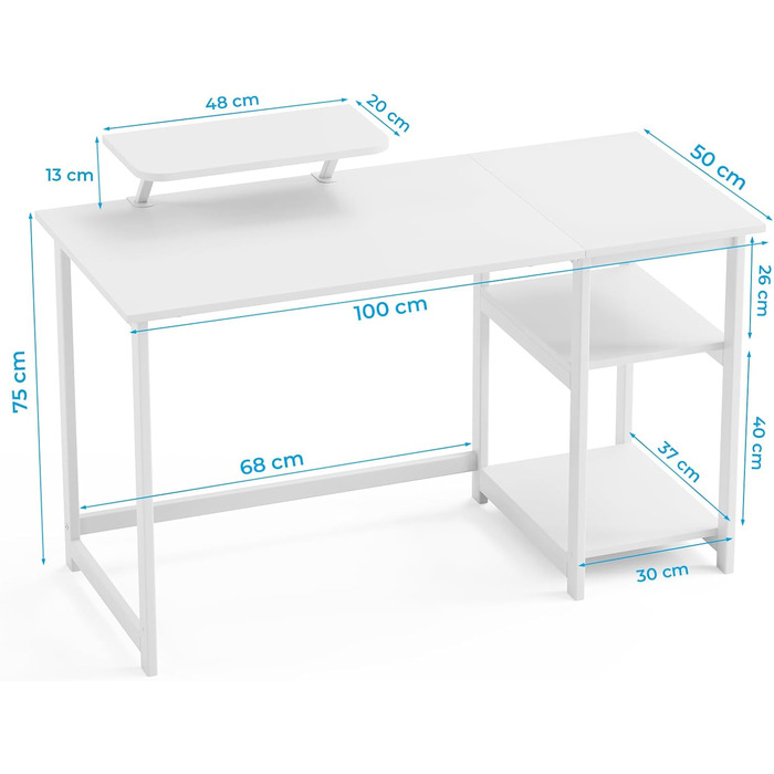 Компактний білий стіл GreenForest 100x50 см з місцем для зберігання та підставкою для монітора – ідеальний для дому та офісу