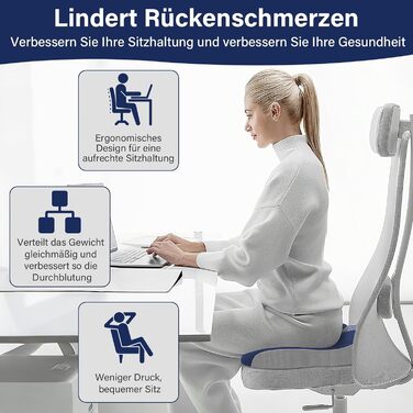 Ортопедична подушка для сидіння, ергономічна подушка для офісного крісла, подушка для куприка, комфортна подушка для стільця, зняття стресу, подушка для стільця, сидіння для автомобіля, офісу - (Блакитний)