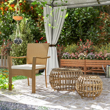 Outsunny Набір з 2 бічних столів Poly Rattan Ø66/42 см Круглий стійкий до погодних умов садовий стіл зі скляною стільницею Відкритий балконний столик Журнальний столик Садові меблі для саду, балкон коричневий