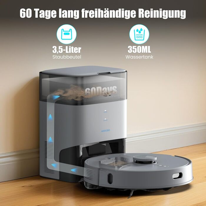 Робот-пилосос AIRROBO T25+ з вологою, LiDAR, 5500Pa, 240хв, керування через додаток, для тварин, чорний