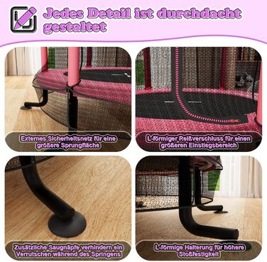 Батут дитячий JUMMICO з захисною сіткою Ø145 см, до 50 кг, рожевий - для дому та вулиці, від 3 років