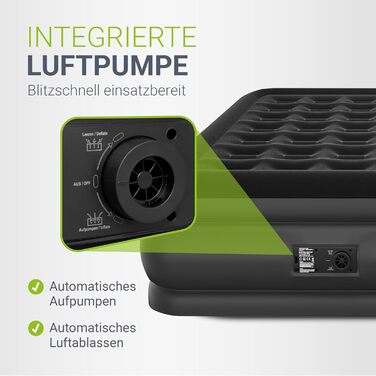 Надувний матрац Juskys самонадувний 150x200 см - 2 місця з вбудованим насосом - ідеальний для гостей та кемпінгу - водонепроникний, блакитно-білий (чорний, двоспальний)