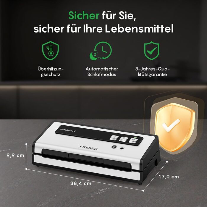 Вакууматор FRESKO Automax V2, автоматичний вакуумний пакувальник 140W з подвійним термозапечатуванням, режимами «Сухий/Вологий» та набором для консервації (чорний)