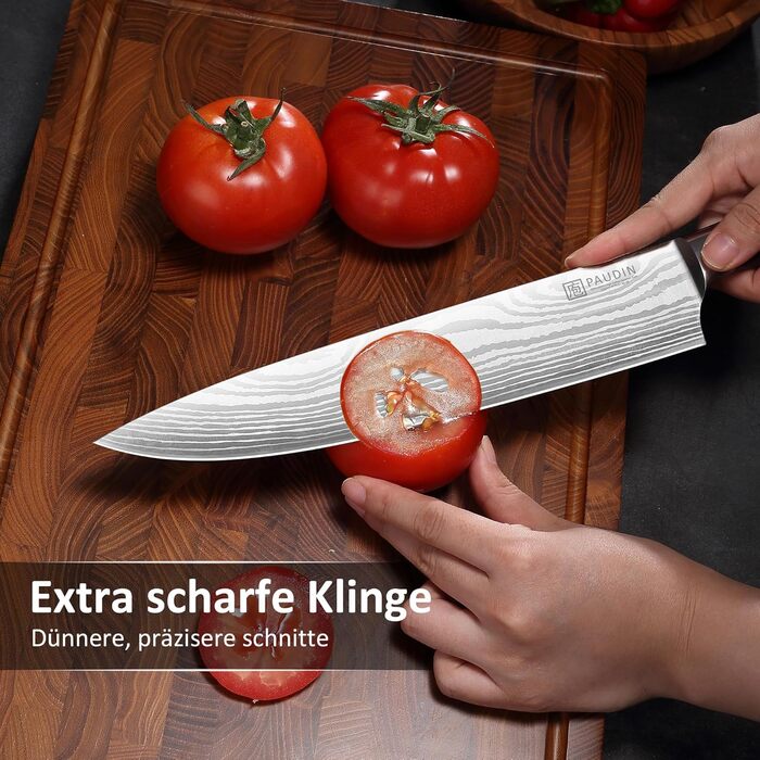 PAUDIN Ніж Сантоку з Дамаску, 13 см - професійний кухонний ніж, висока якість, гостра сталь, ергономічна ручка G10