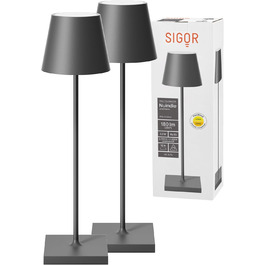 LED акумуляторна лампа SIGOR Nuindie 2.0 (2 шт.) - диммування, IP54, 38 см, USB-C, 12 год, графітовий колір