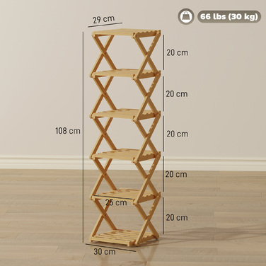 Стійка для взуття, розкладна, з 6 полицями з бамбука, вміщує до 9 пар взуття, розмір 30 x 29 x 108 см, колір: натуральний