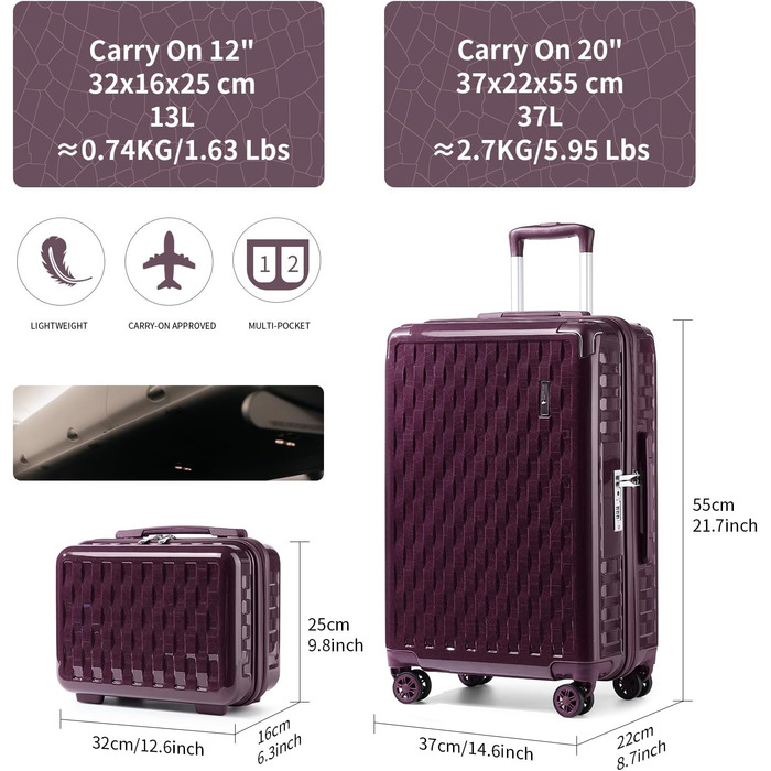 Набір валіз Sea Choice: 3 валізи (55/65/75 см) + косметичка, жорсткий корпус, TSA-замок, колір м'ятно-зелений