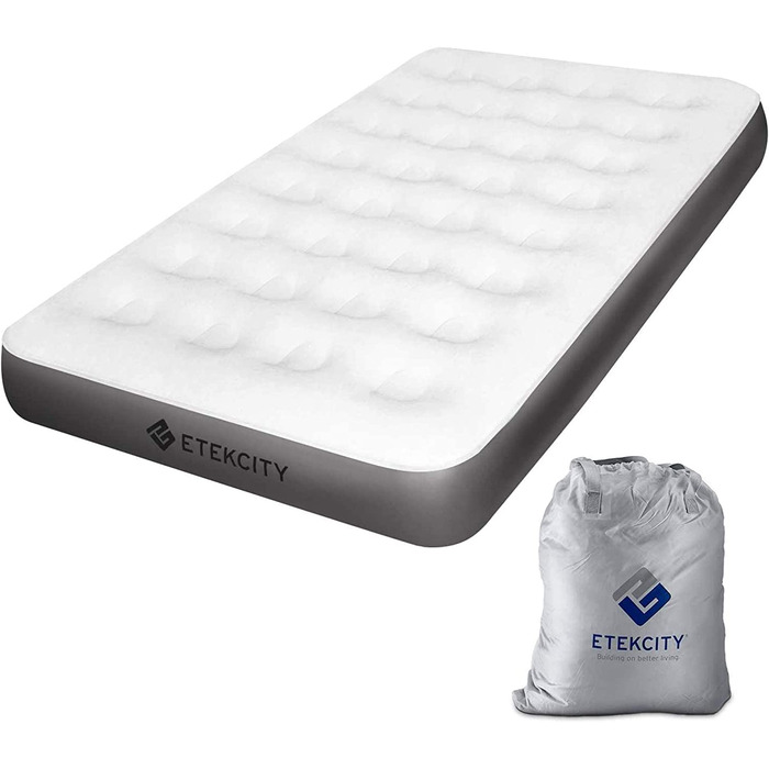 Надувне ліжко ETEKCITY EAM-ET2 для 1 особи - односпальне надувне ліжко для кемпінгу та відпочинку на природі (203 x 152 x 46 см, біле)